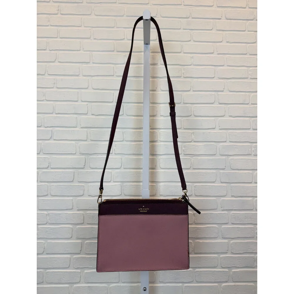 Kate Spade Saffiano Leather Crossbody Bag Mauve Burgundy